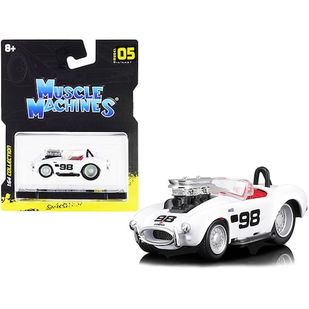 Muscle Machines 1964 Shelby Cobra No.98 White with Red Interior 1-64 Scale Diecast Model Car 15551wh